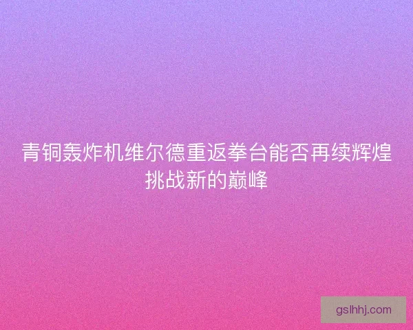 青铜轰炸机维尔德重返拳台能否再续辉煌挑战新的巅峰